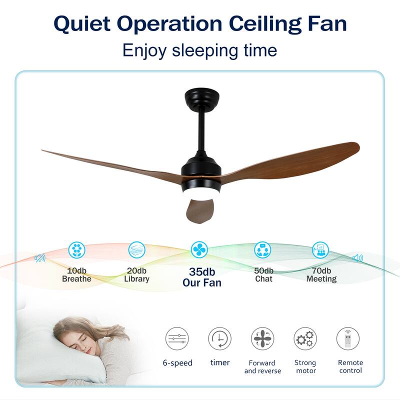 52" Ceiling Fan with Lights, Quiet DC Motor 3 ABS Blade Ceiling Fans, 6 Speed Levels, Reversible Ceiling Fan