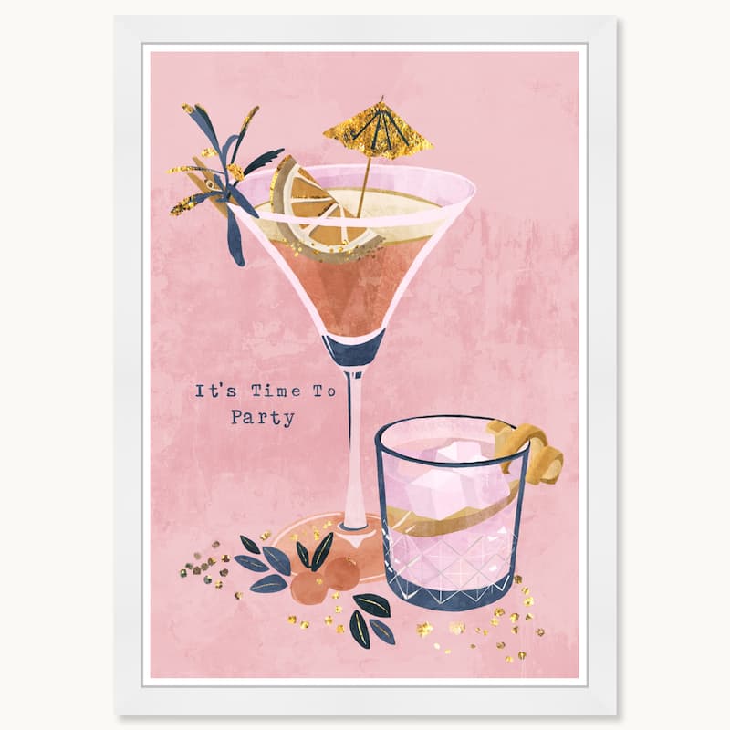 Wynwood Studio Golden Party Time Framed Trendy Fashion Kitchen Art Prints - 15 x 21 - White