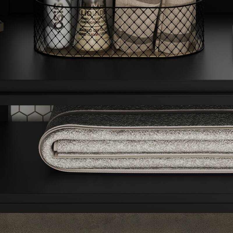 36"Vanity with Ceramic Sink,Vanity with Shelf,with Solid Wood Legs,Waterproof Painted Finish,Metal Knobs and Close Hinges Design