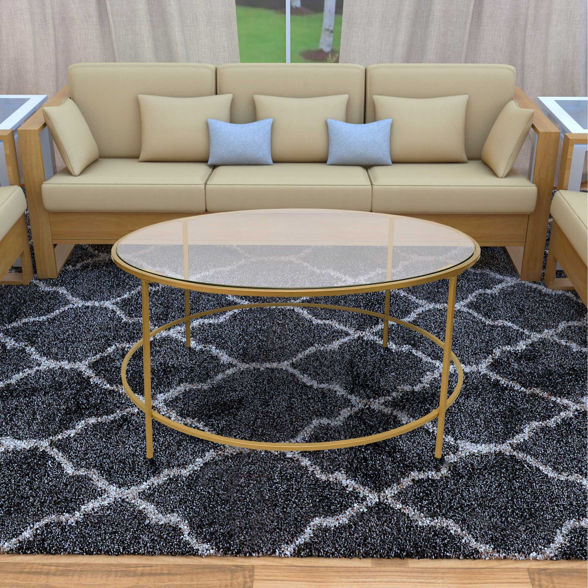 Shop Contemporary Style Round Metal Framed Coffee Table With Glass Top Gold And Clear Free Shipping Today Overstock 29448283