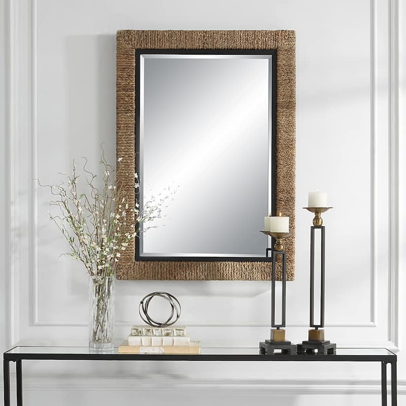 Braided Straw Rectangular Beveled Wall Mirror - 41.25"
