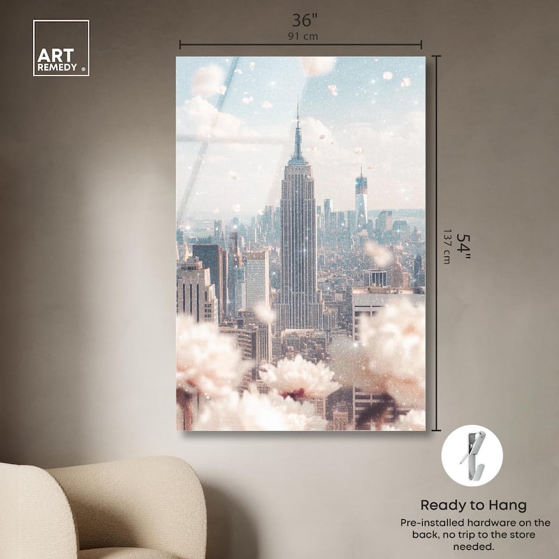 Peonies Over New York Acrylic by Art Remedy, Ready to Hang