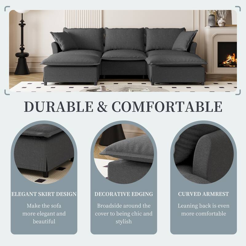 Chenille Sectional Sofa,Modular Cloud Sleeper Couch Set with Pillows