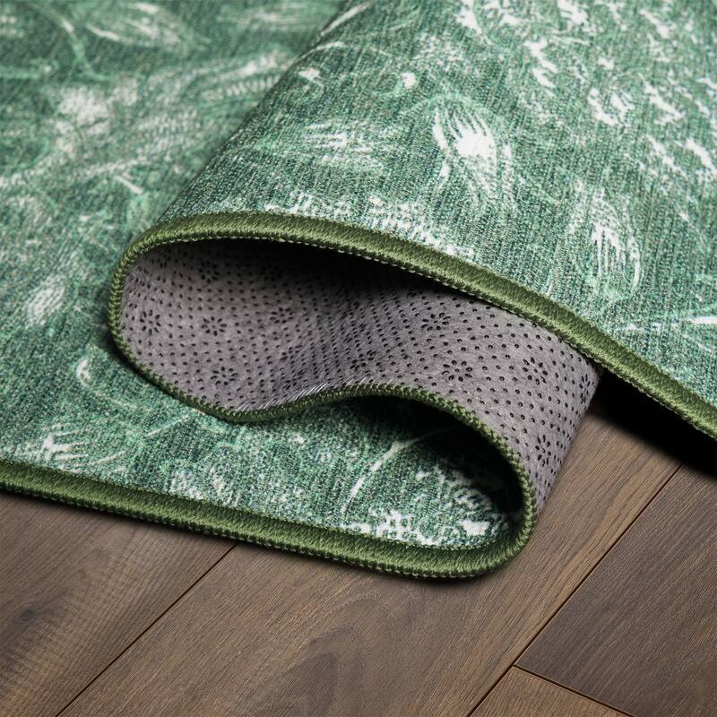 My Magic Carpet Kalini Floral Green Machine Washable Rug