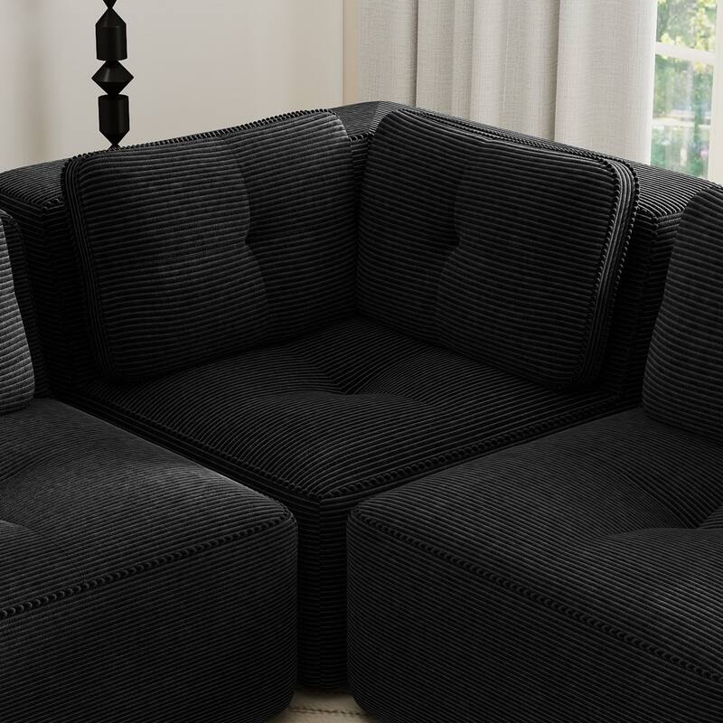 116.1" Corduroy Sectional Sofa with Movable Ottoman