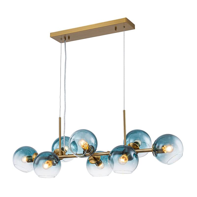 Modern 8-Light Glass Globe Linear Sputnik Island Chandelier Semi Flush