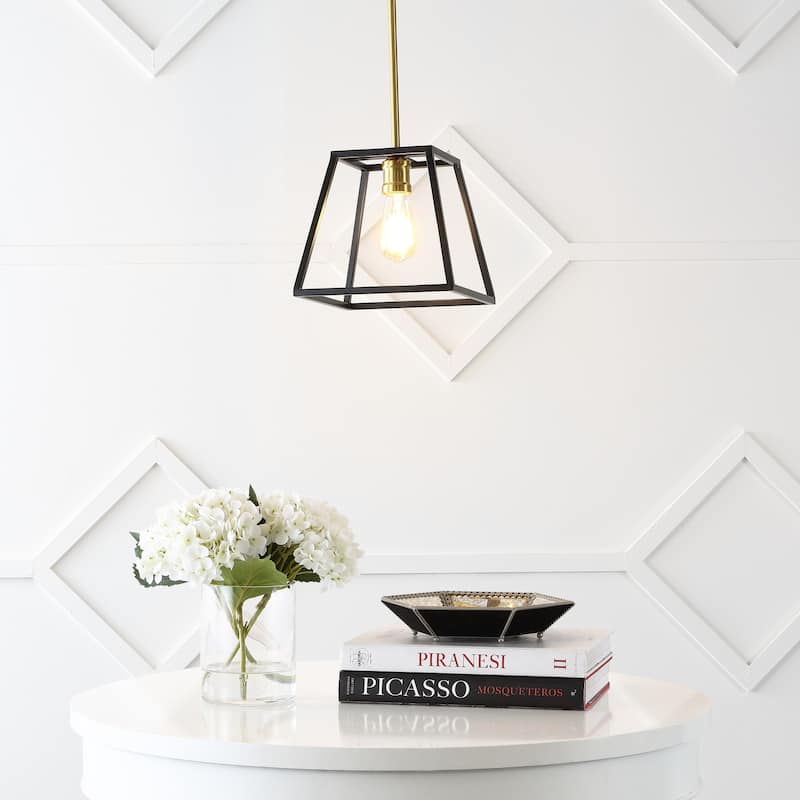 Lloyd 9.25" 1-Light Farmhouse Industrial Iron LED Pendant, Black/Brass Gold by JONATHAN Y
