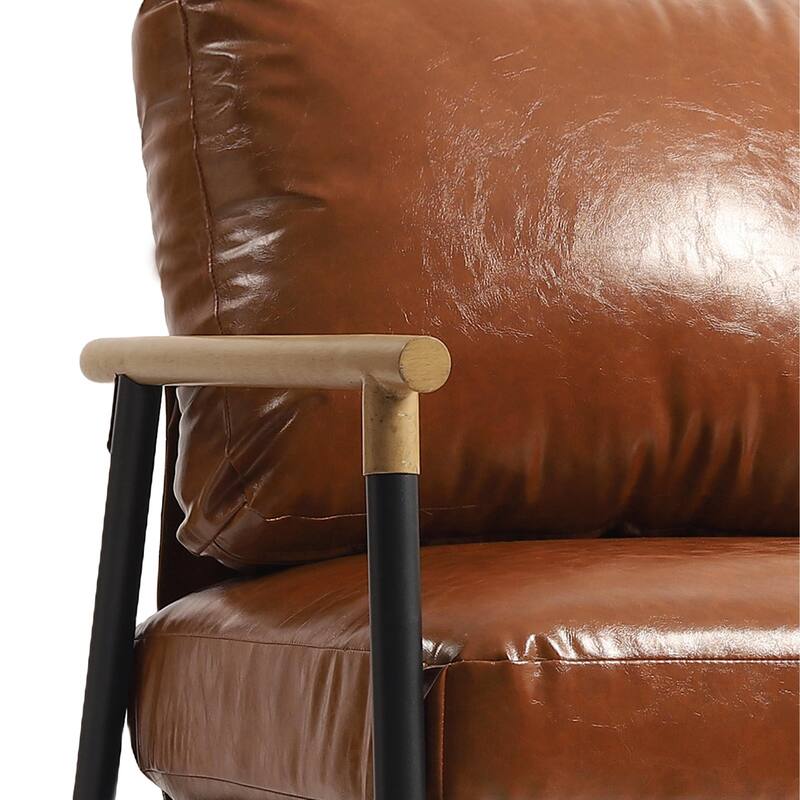 Madison 27'' Wide Vegan Leather/ Chenille Metal Frame Accent Chair