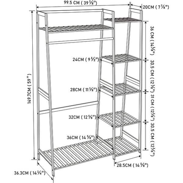 Heavy Duty Clothes Hanging Rack with Shelves,Freestanding Closet