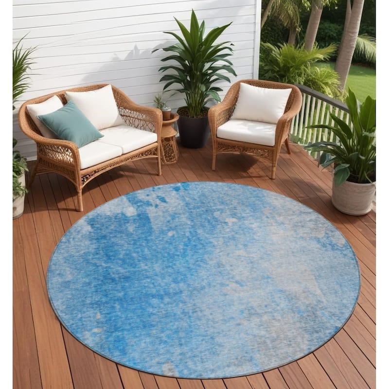 Alto Contemporary Abstract Weather Resistant Timeless Fusion Outdoor Rug - 8' Round - Multi