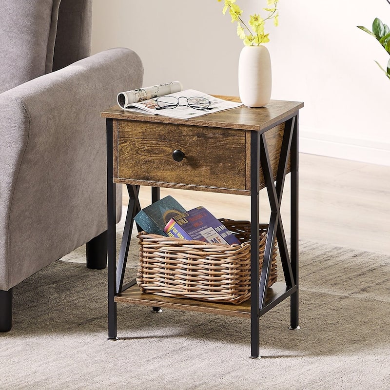 VECELO Modern Nightstand 1-Drawer with Storage Shelf, End Table/Side Table