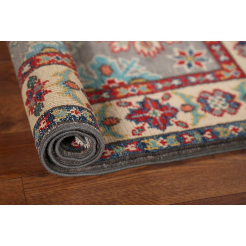 Gray Geometric Kazak Oriental Accent Rug Handmade Wool Carpet - 2'1"x 2'10"