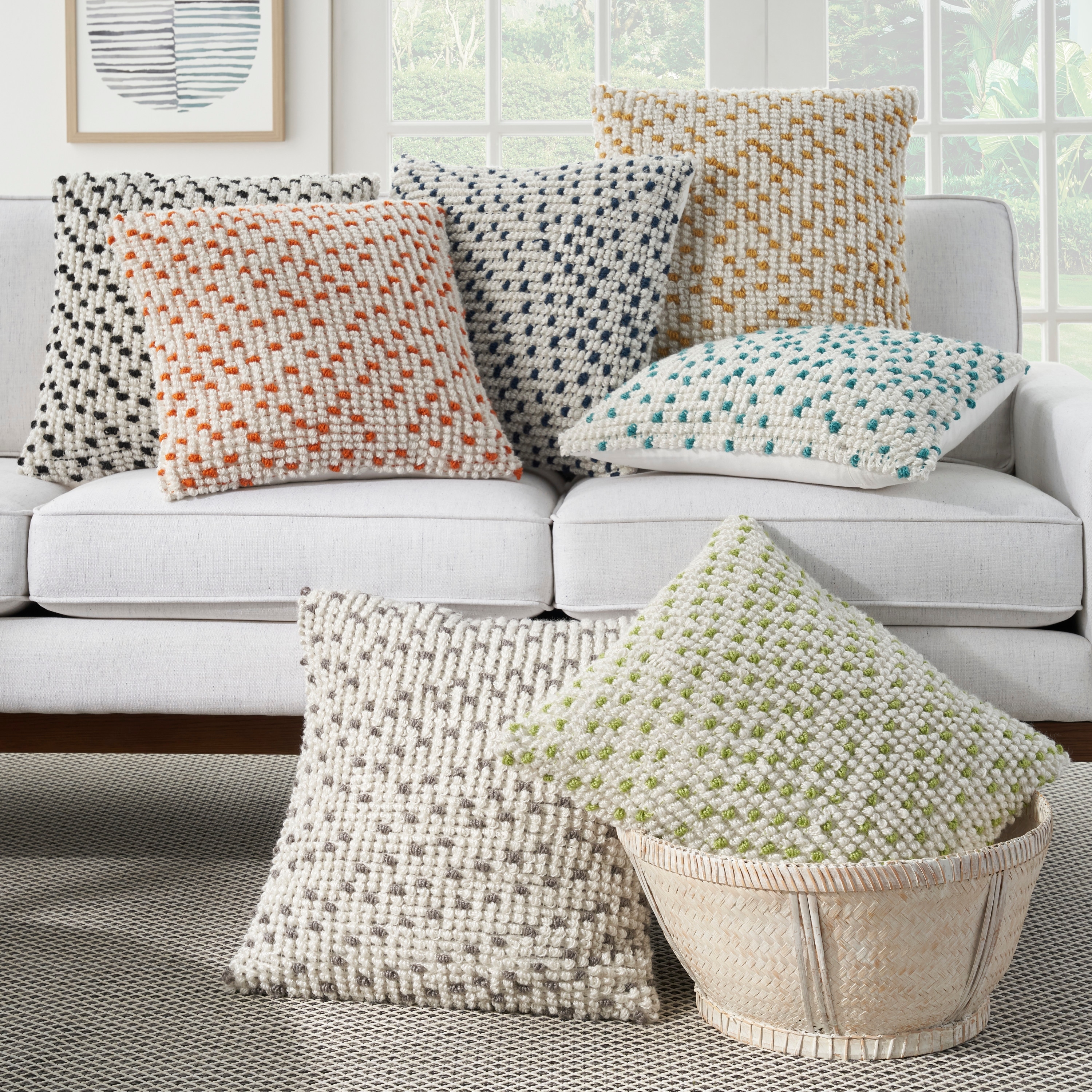 Square Decorative Accents Pillow Cushion Cases for Living Room Bed Room or Farmhouse Geometric Flowers Pillowcases CARROLL Outdoor Throw Pillow Covers for Couch Sofa 18x18 Inch Set of 4