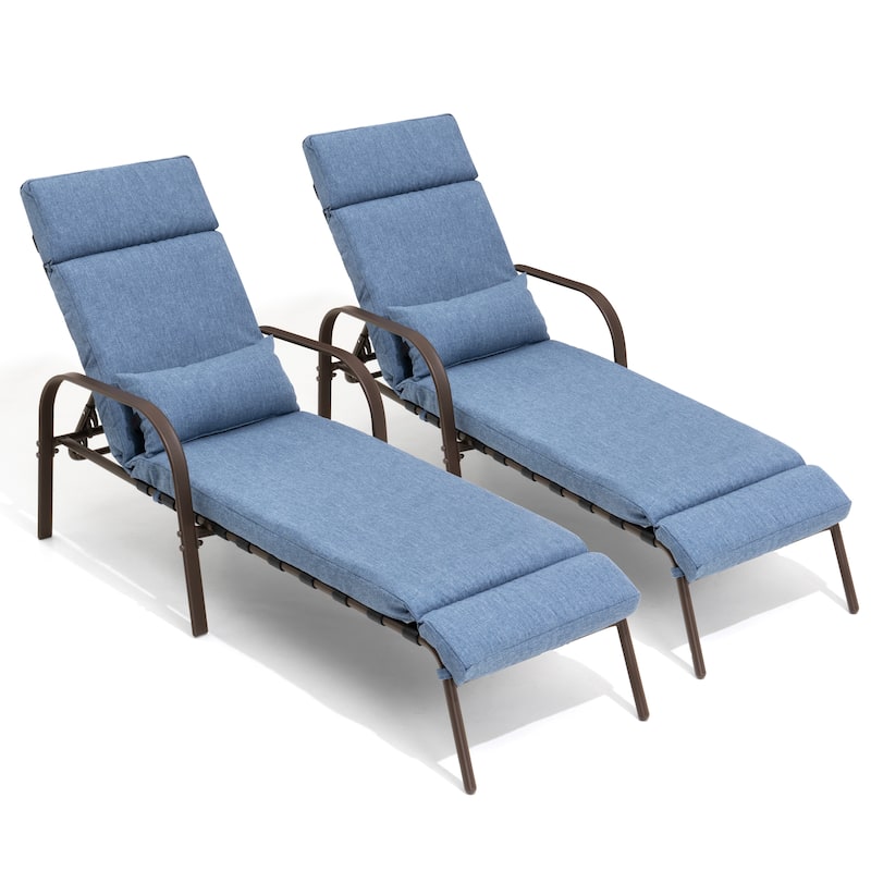 VredHom Outdoor Adjustable Chaise Lounge Chair with Cushion and Pillow - N/A - DarkBlue-2PC