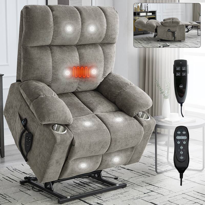 Brown Dual Motor Infinite Position Up to 350 LBS Chenille Power Lift Recliner Chair, Heavy Duty Motion Mechanism - Brown