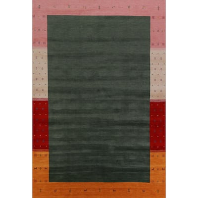 Hand Knotted Oriental 100% Wool Carpet Tribal Bordered Green Gabbeh Area Rug - 11' 5'' X 8' 2''