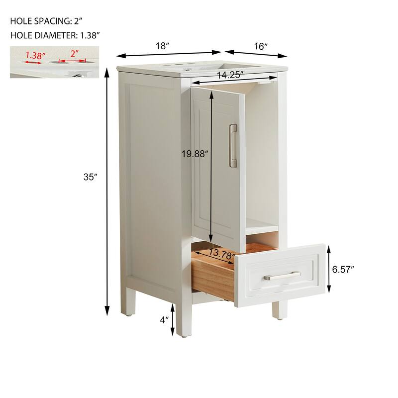 18" Ready-to-Use Bathroom Vanity Set – Freestanding Design with Integrated Countertop