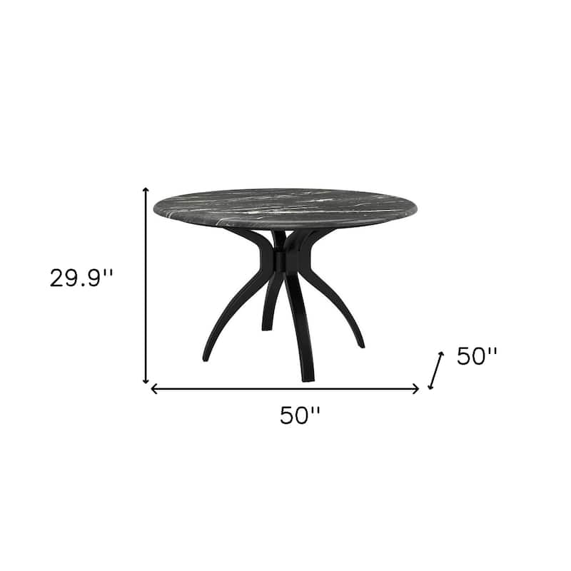 HomeRoots 50" Black Faux Marble and Steel Pedestal Base Round Top Dining Table - 50.00 in. x 29.90 in. x 50.00 in.
