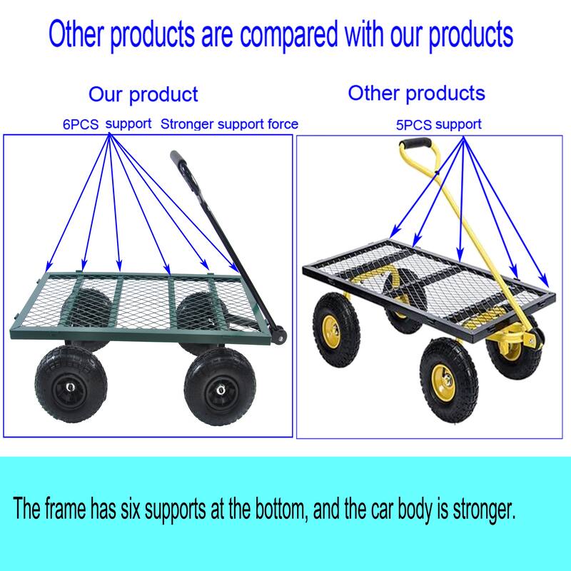 Multi-Functional Tool Cart - 600 lb Capacity Garden Cart with Spacious Bed and Inflatable Tires for Outdoor Projects - Metal