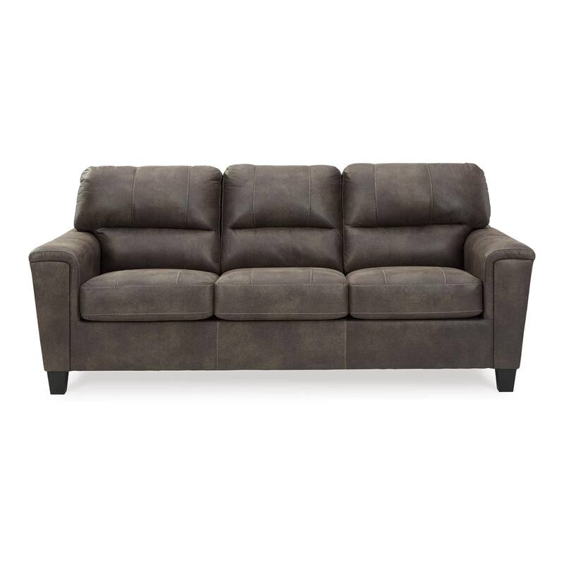 Nav 89 Inch Queen Sofa Sleeper with Plush Cushions, Taupe Faux Leather
