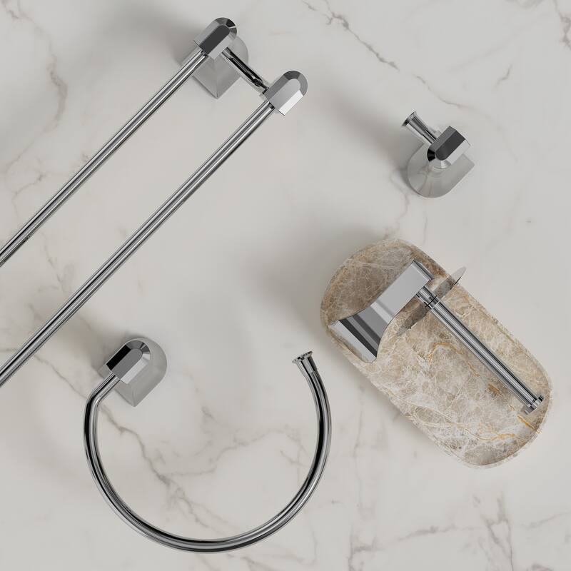 GRANDJOY 4-Piece Stainless Steel Bathroom Hardware Set with Wall Mount Double Towel Bar