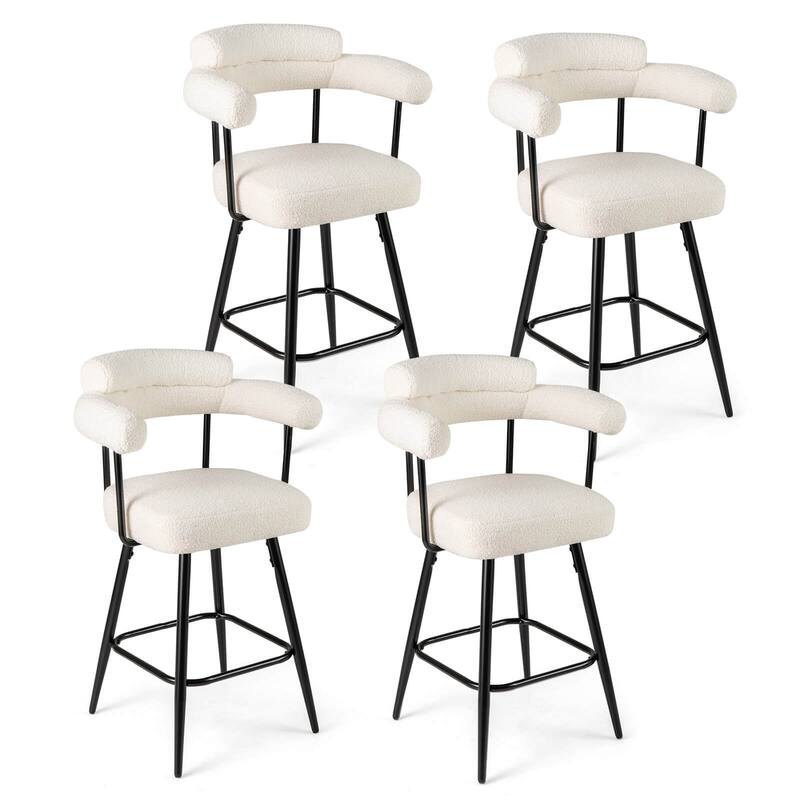 Costway 27” Swivel Bar Stool Set of 2/4 with Curved Back & Arms & - See Details - White-4 PCS - Set of 4