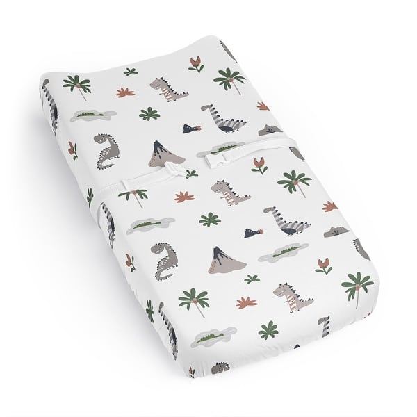 slide 2 of 6, Sweet Jojo Designs Modern Dinosaurs Boy Girl Gender Neutral Unisex Changing Pad Cover Sheet Beige Grey Dino Reptile Trex Green