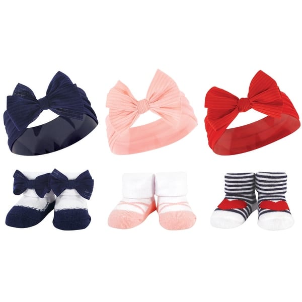 slide 1 of 1, Hudson Baby Infant Girls Headband and Socks Giftset, Red Blue Bows, One Size - Red Blue Bows Red Blue Bows - One Size