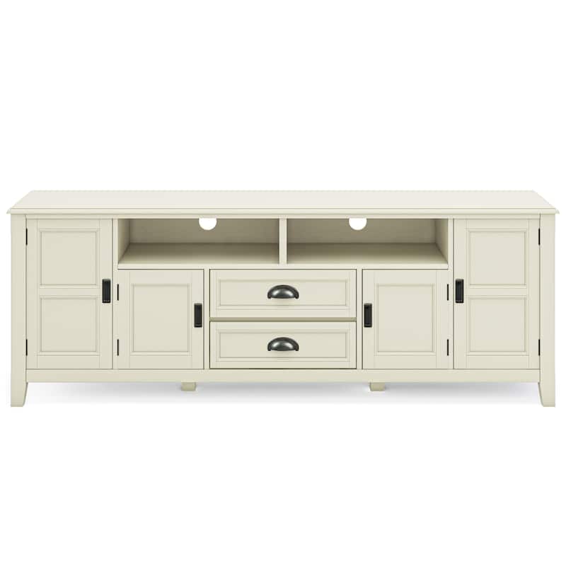 WYNDENHALL Portland SOLID WOOD 72" Wide Transitional TV Media Stand For TVs upto 80 inches - 17.5" D x 72" W x 26" H