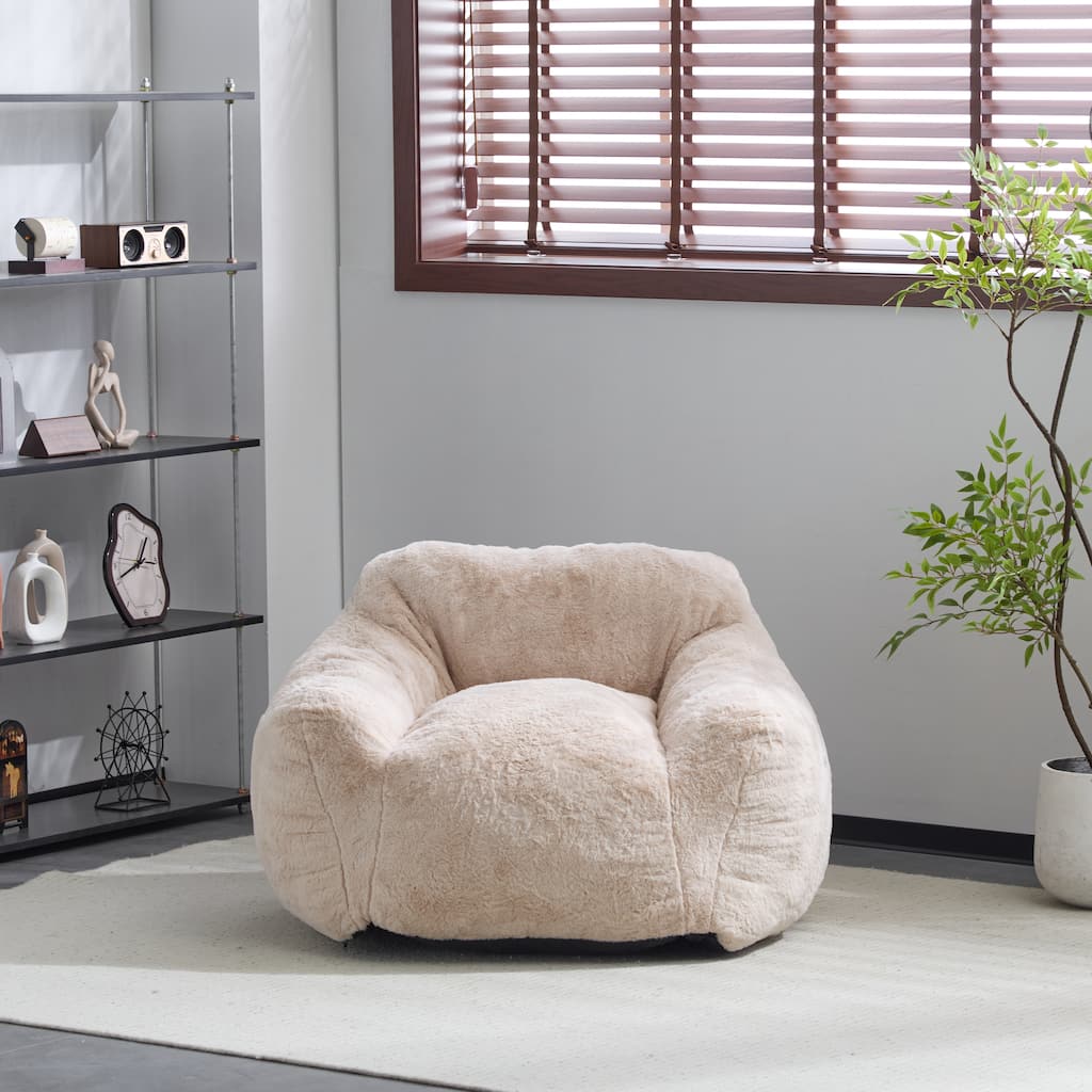 Faux Fur Bean Bag Chair, Ergonomic Lounge Armchair, Lazy Floor Sofa with Adaptive Shredded Foam for Bedroom, Living Room