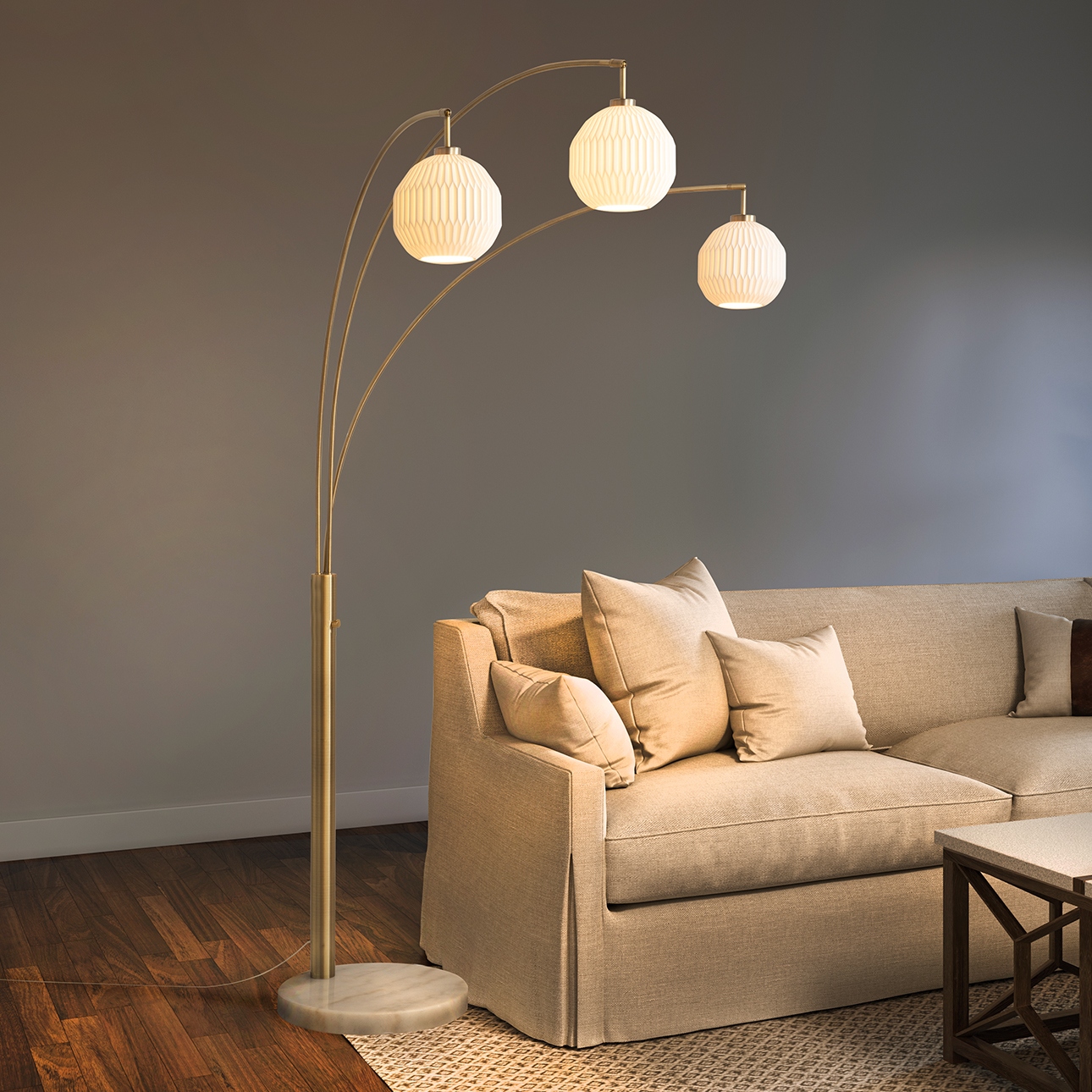 NOVA of California I Moraga 24 Bone Porcelain 3 Light Arc Lamp in Weathered Brass Walnut Bed Bath Beyond 35527959