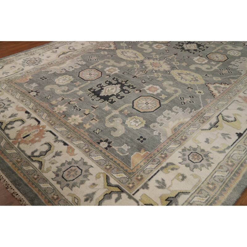 Gray Oushak Indian Area Rug Handmade Geometric Wool Carpet - 8'4" x 11'10"