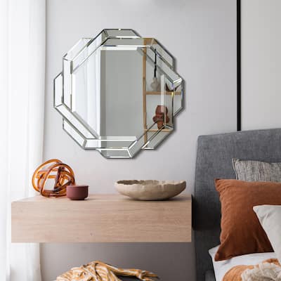Interlaced Round Beveled Framed Wall Mirror for Bathroom,Vanity, Bedroom