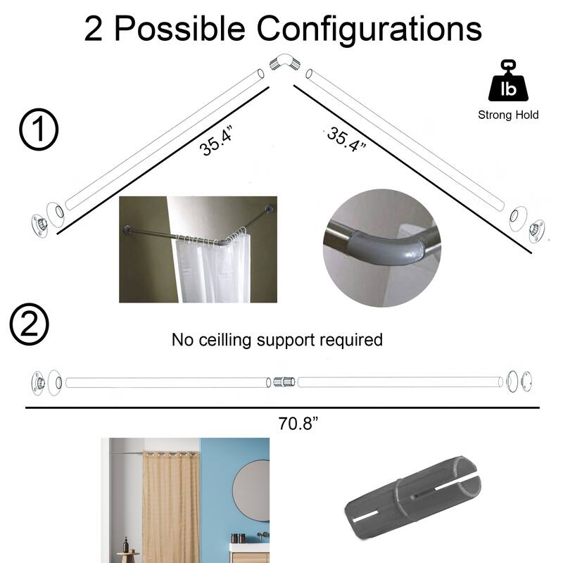 Wall Mounted Corner Shower Curtain Rod 35.4 - 35.4 Inches