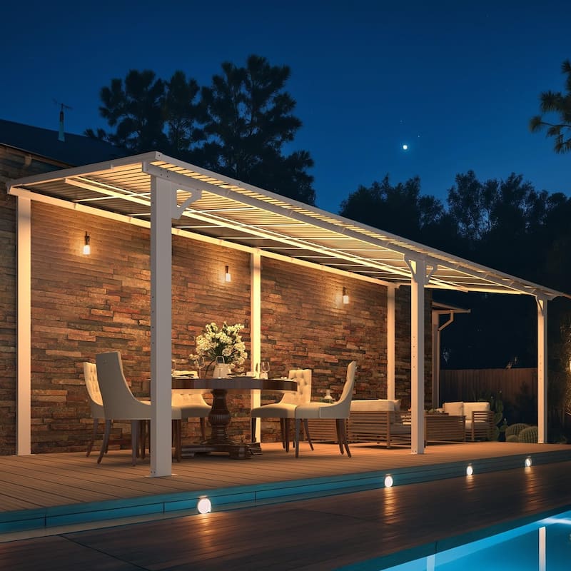 Wall Mounted Gazebos Pergola, Outdoor Lean to Gazebo Awnings-White