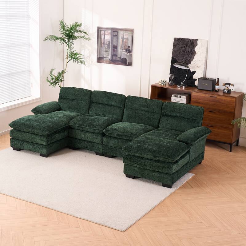Modern U-shape Chenille Upholstered Sofa with Chaise Multiple Cushions Sectional Couch