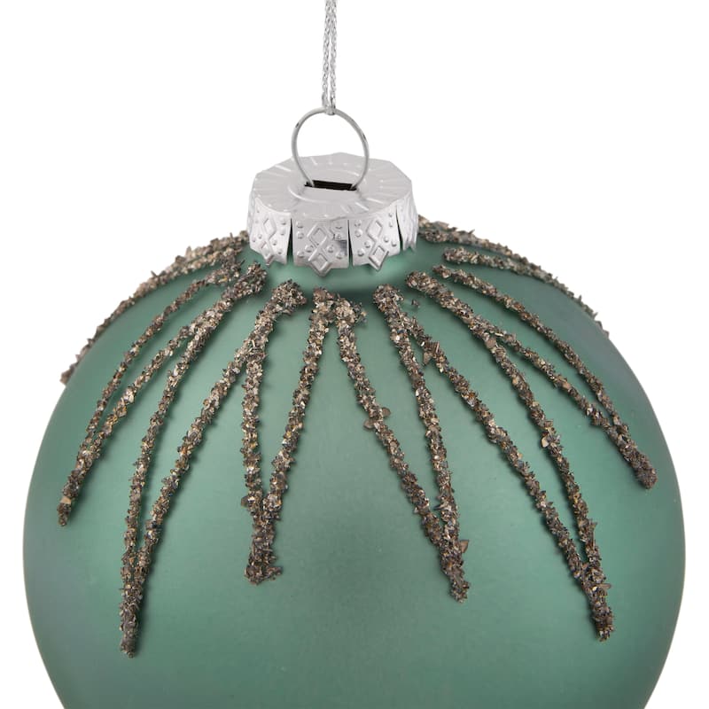 Matte Glass Ball with Glitter Starburst Christmas Ornament - 4" - Green