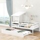 preview thumbnail 10 of 16, Twin Size Modern Design Low Loft House Bed,Playhouse with Roof and Window,Trundle White