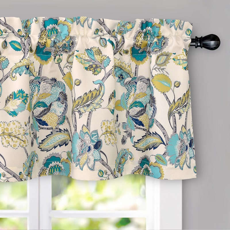 DriftAway Layla Classic America Style Floral Leaves Room Darkening Window Curtain Valance Rod Pocket - 52" width x 18 " length - Eggshell Teal
