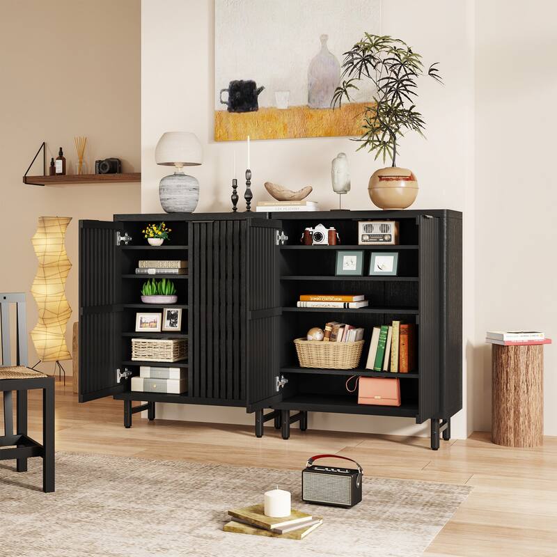 Wooden Bathroom Floor Cabinet, Adjustable Shelves Large Storage Sideboard Accent Cabinet for Bathroom Kitchen Living Room