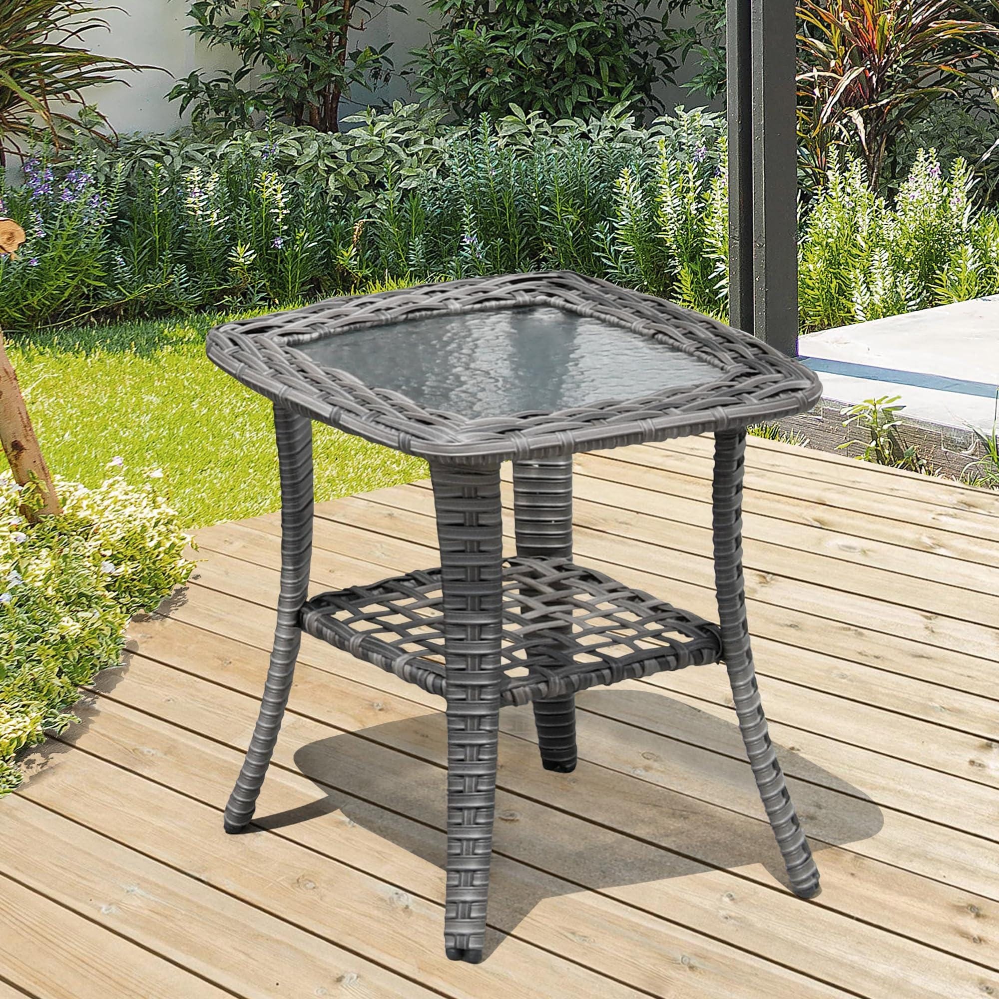 XIZZI Patio Wicker Side Table with Toughened Glass Top On Sale Bed Bath Beyond 39699317