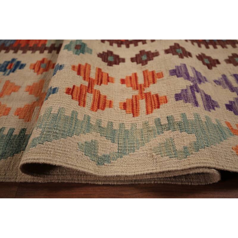 Orange Trellis Kilim Oriental Area Rug Hand-Woven Wool Carpet - 6'2" x 9'10"