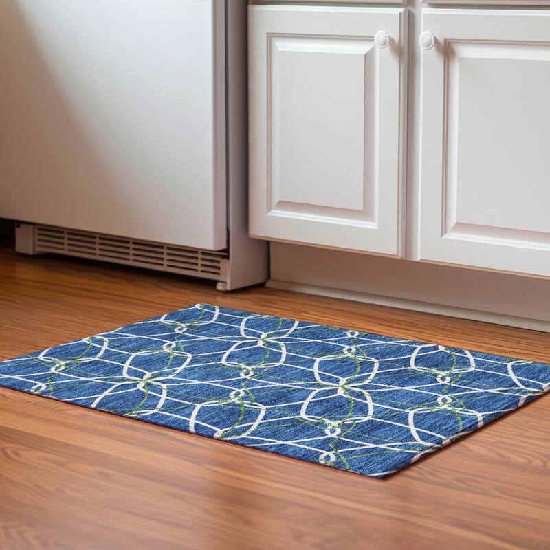 Premium Washable Super Soft Modern Floral Mayfield Rug - Navy - 1'8" x 2'6"