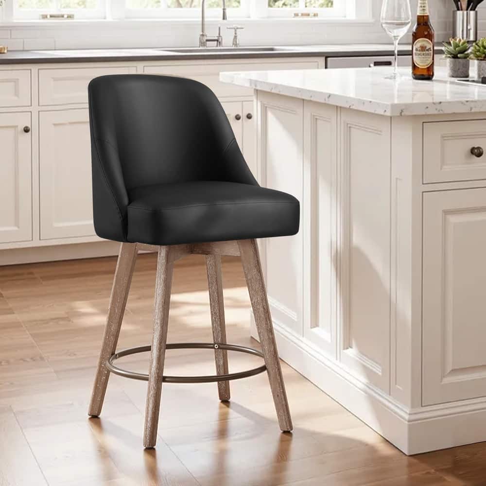 26" Upholstered Counter Height Swivel Bar Stool, Counter Stools with Solid Wood Legs - 39.37"H x 22.44"D x 21.65"W