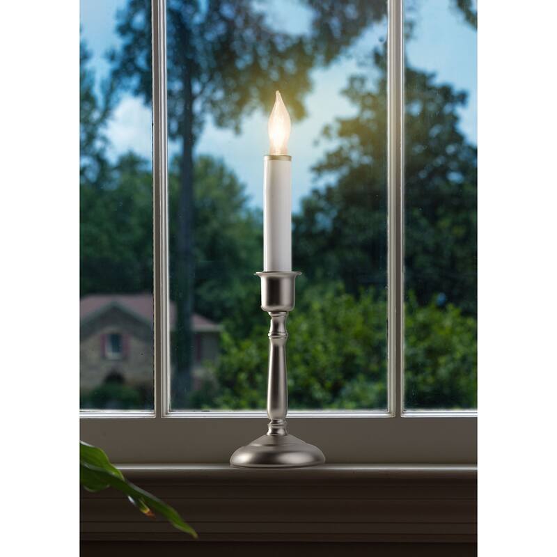 LED Lighted Window Candles - 12" - White and Silver - Set of 3