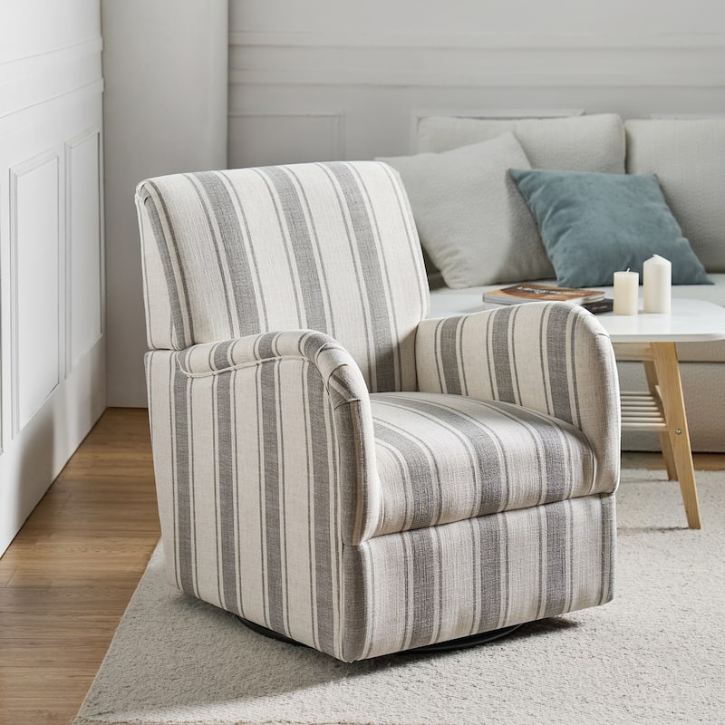 Pancy Traditional Swivel Armchair with Jacobean Strip Pattern by HOLALA HOME