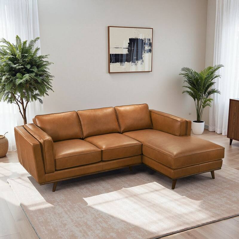 GDFStudio - Chase Genuine Leather 3-Seater 90.9" Right-Facing Sectional Sofa