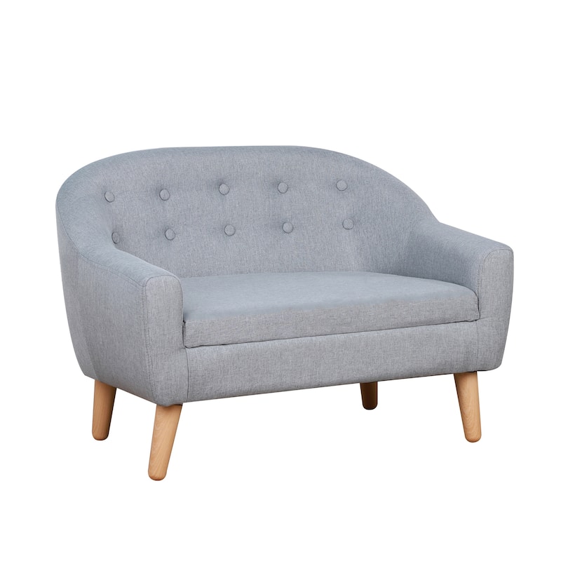 Kids Sofa for 2 Children Ages 3 to 7 Comfortable Upholstered Wooden Frame - 30" x 20" x 21" - Grey