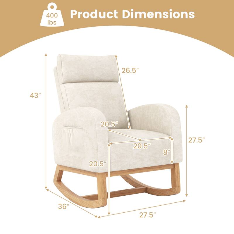 Gymax Nursery Rocking Chair Upholstered Chenille Rocker Armchair w/