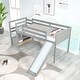 preview thumbnail 12 of 16, Wooden Twin Size Low Loft Bed Frame with Slide, Drawer, Stairway Storage and Full-length Guardrails for Kids, Teens